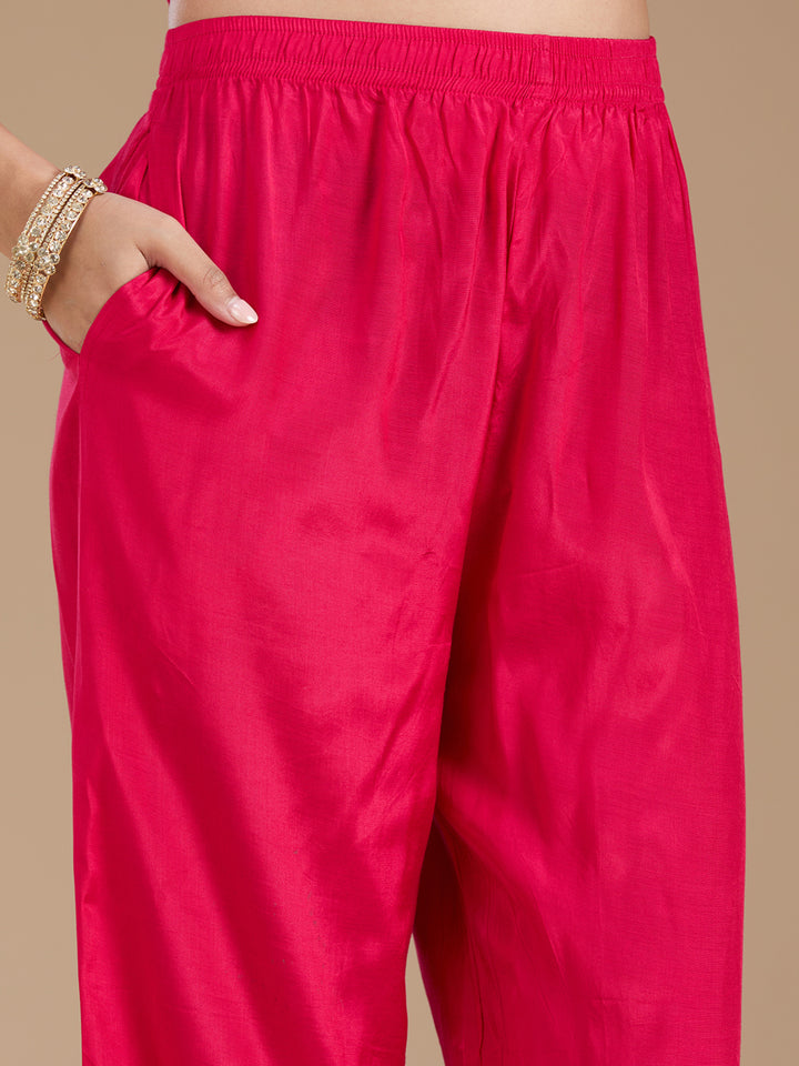 Rani Pink Sequins Soft Raw Silk Readymade Salwar Suit