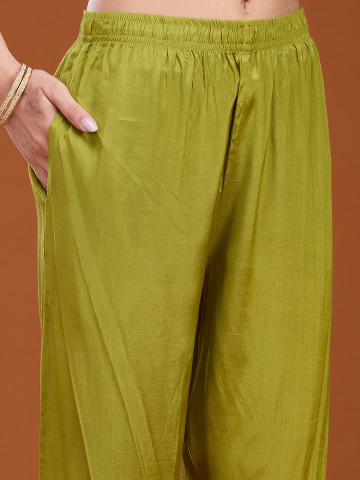 Leaf Green Zariwork (Gold) Brocade Readymade Salwar Suit