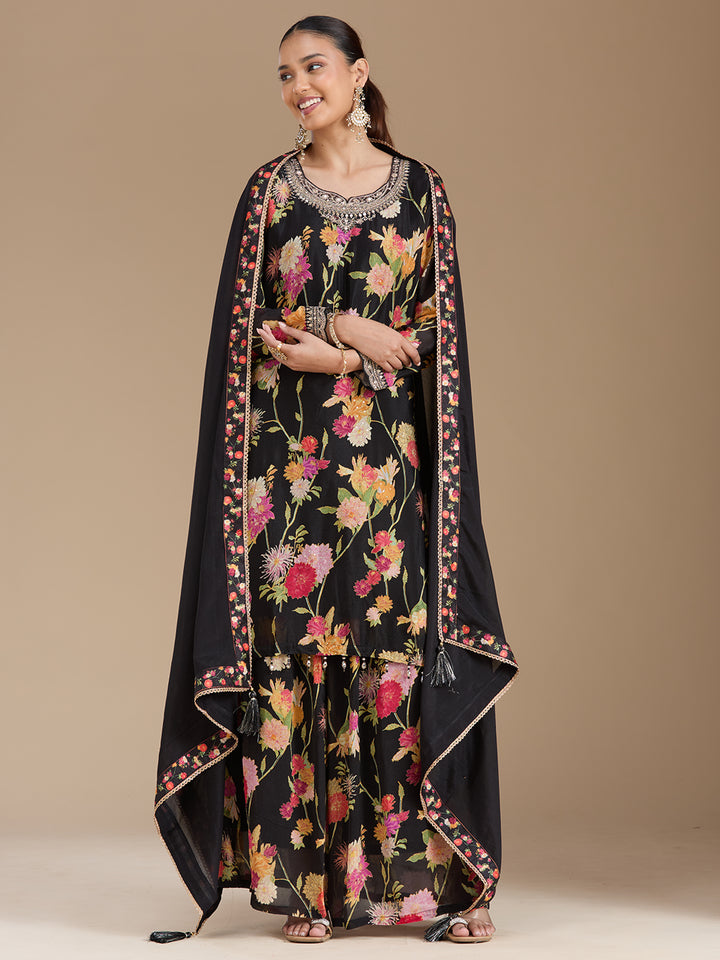 Black Threadwork Georgette Readymade Salwar Suit