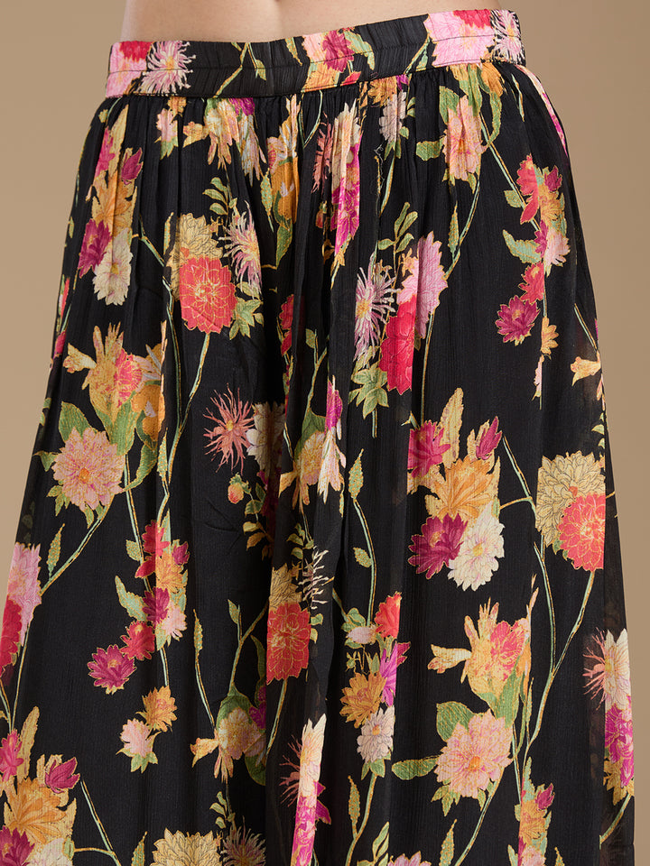 Black Threadwork Georgette Readymade Salwar Suit