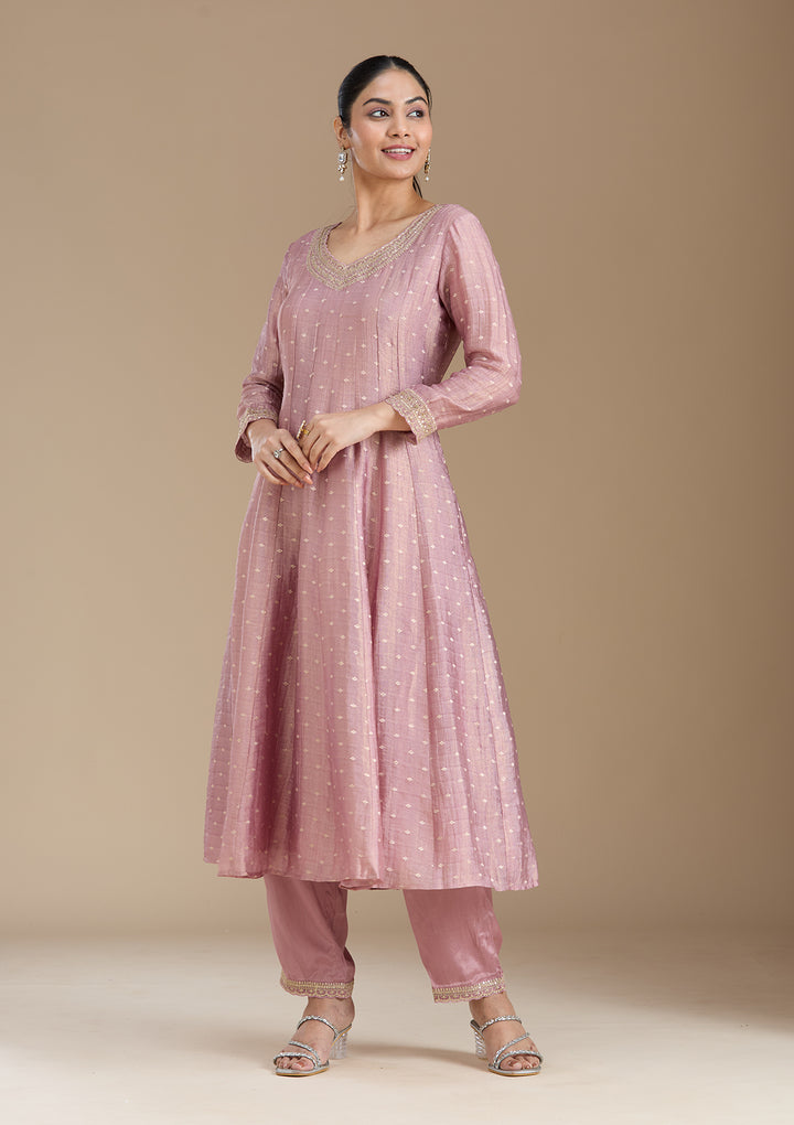Mauve Zariwork (Gold) Tissue Readymade Salwar Suit