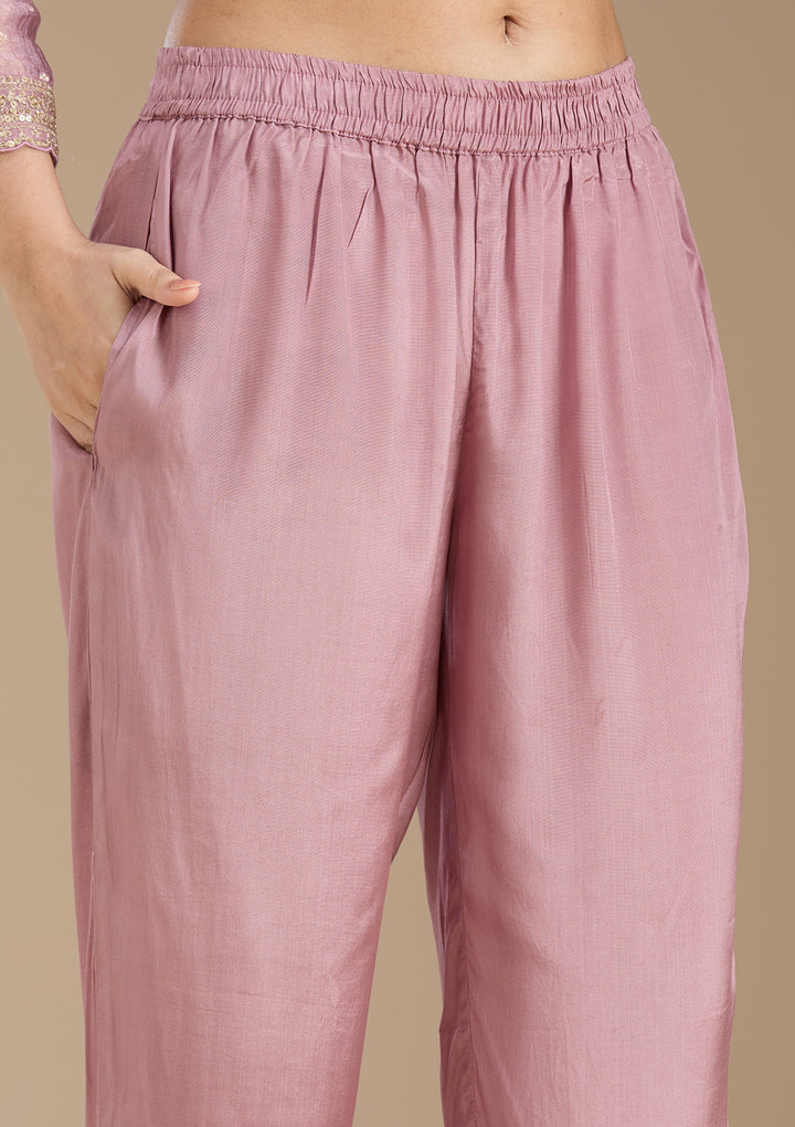 Mauve Zariwork (Gold) Tissue Readymade Salwar Suit