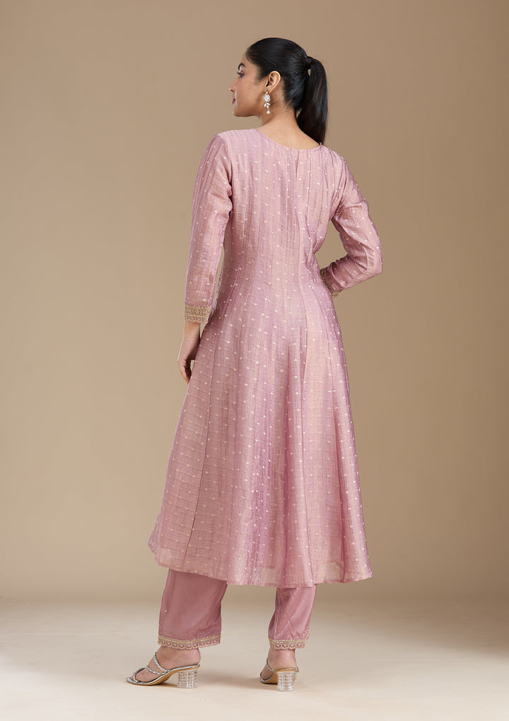 Mauve Zariwork (Gold) Tissue Readymade Salwar Suit