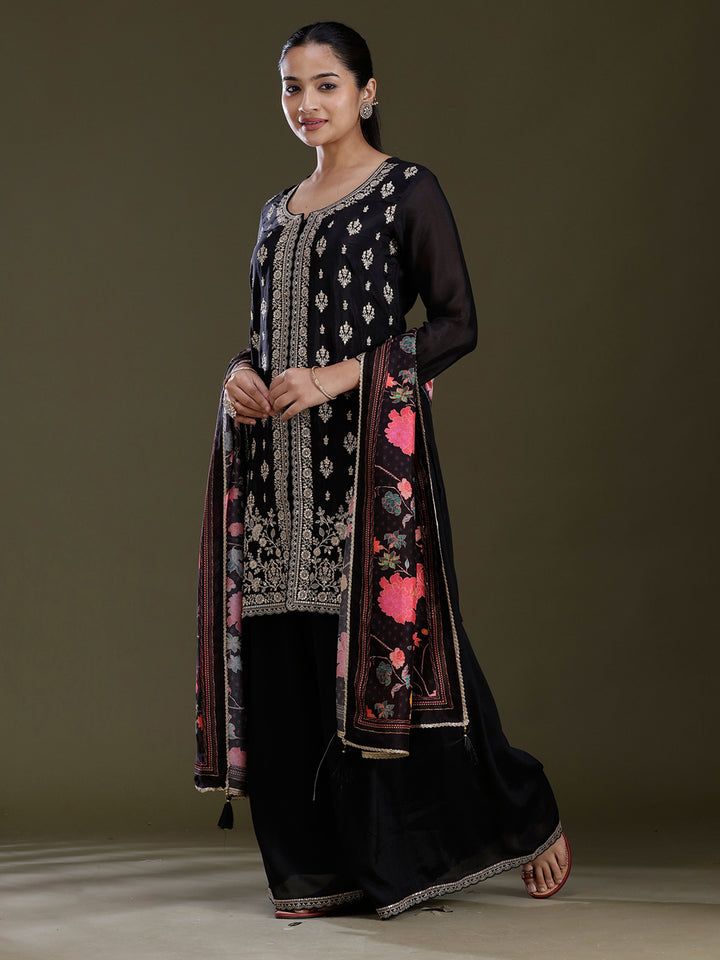 Black Zariwork (Gold) Chinon Readymade Salwar Suit