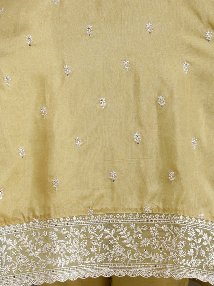 Leaf Green Threadwork Dola Silk Readymade Salwar Suit