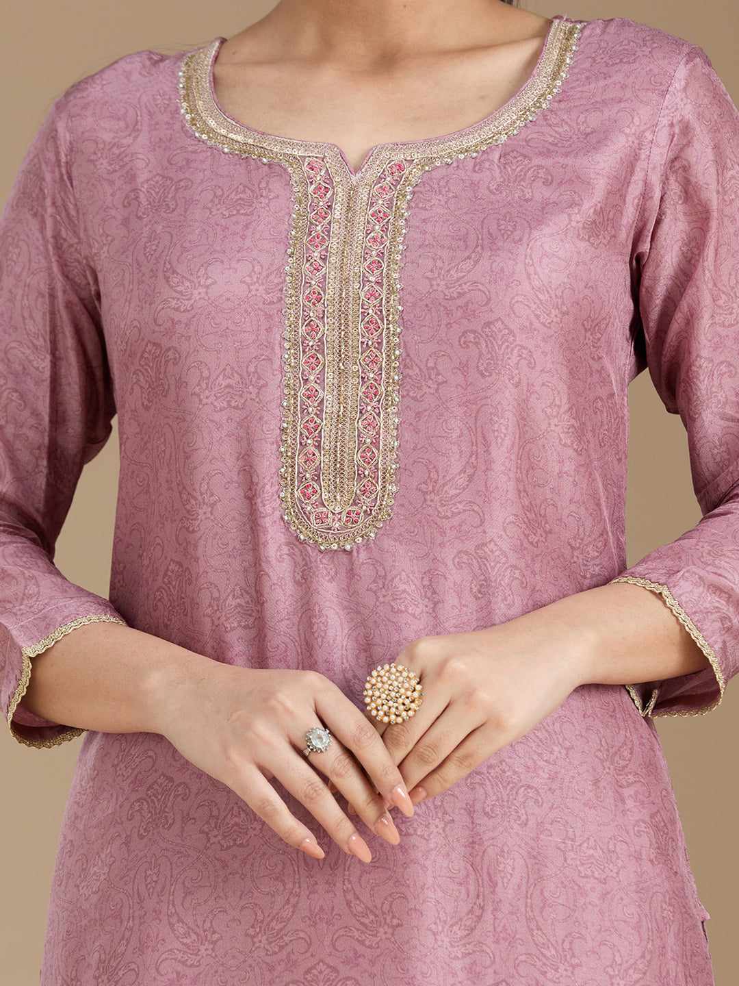 Mauve Threadwork Soft Raw Silk Readymade Salwar Suit