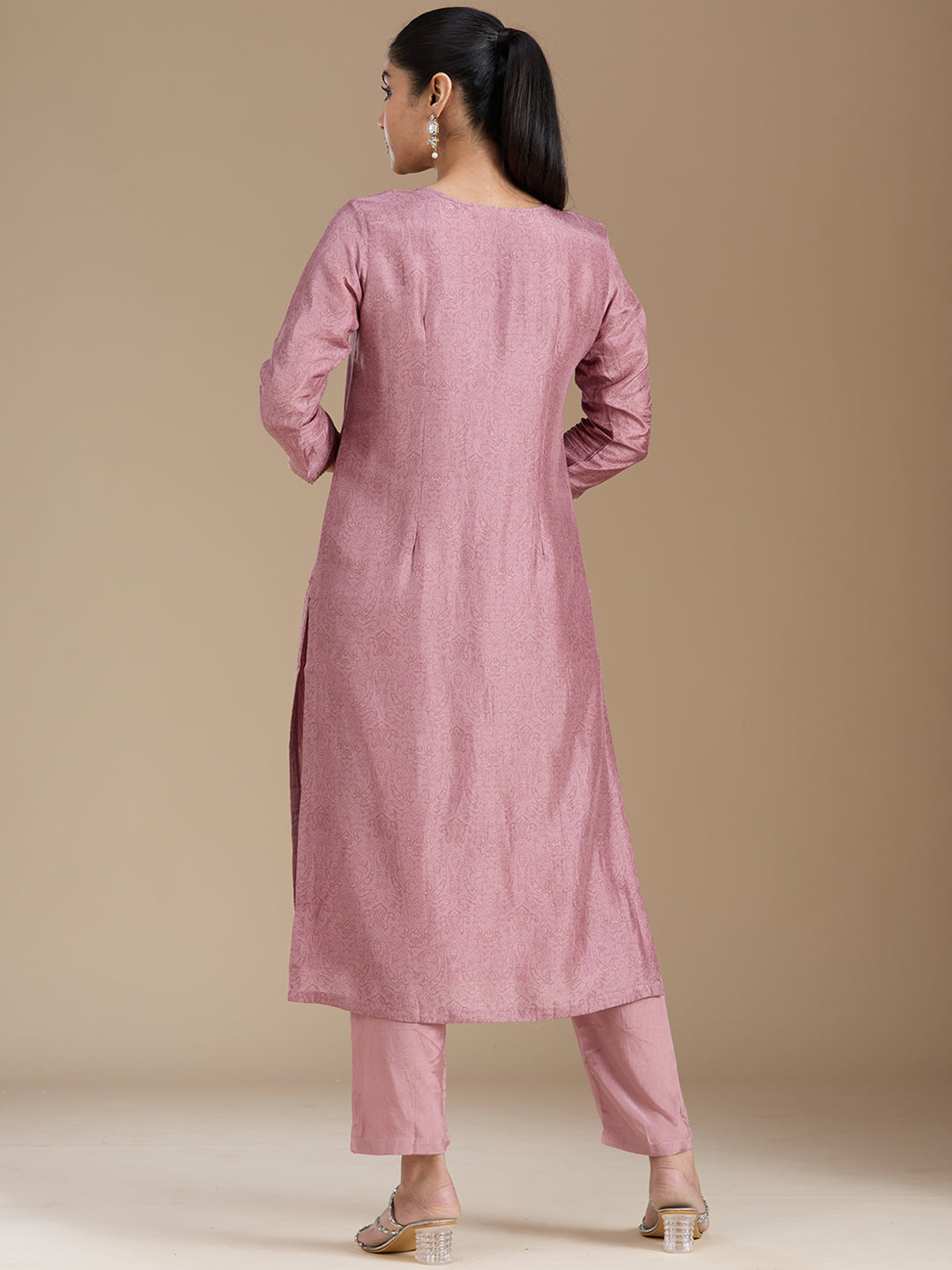 Mauve Threadwork Soft Raw Silk Readymade Salwar Suit