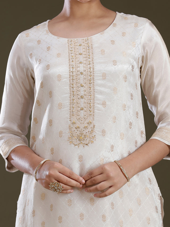 Cream Zariwork (Gold) Tissue Readymade Salwar Suit
