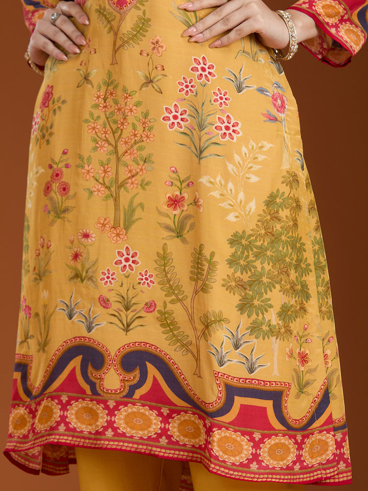 Yellow Printed Crepe Readymade Salwar Suit