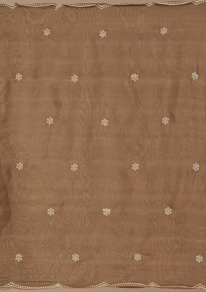 Beige Threadwork Chanderi Readymade Salwar Suit