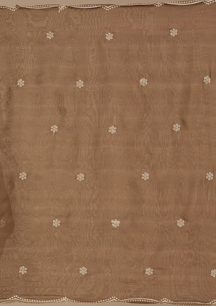 Beige Threadwork Chanderi Readymade Salwar Suit