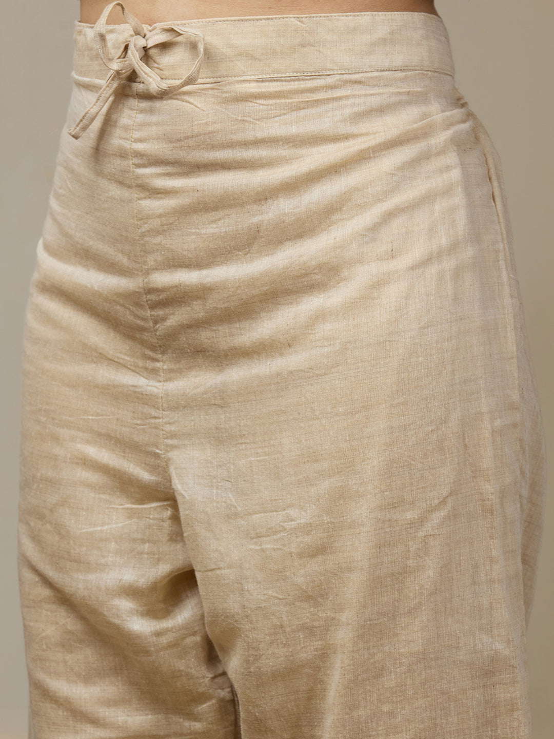 Beige Threadwork Chanderi Readymade Salwar Suit