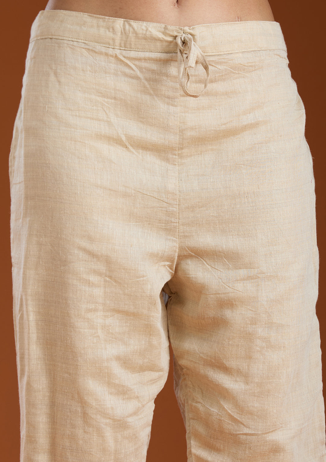 Beige Threadwork Chanderi Readymade Salwar Suit