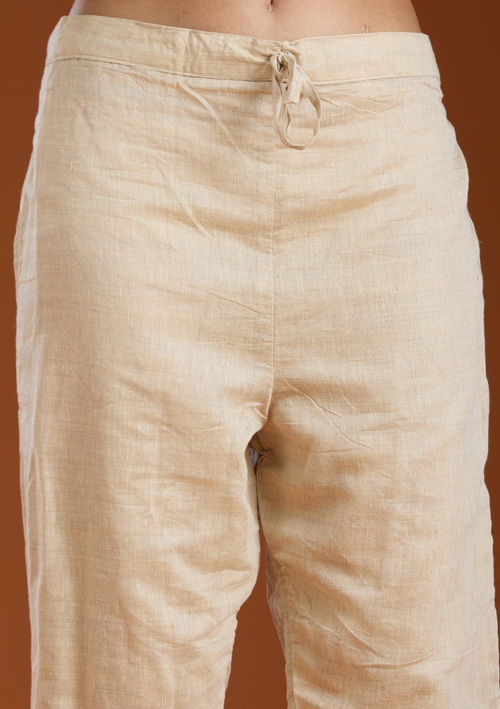 Beige Threadwork Chanderi Readymade Salwar Suit