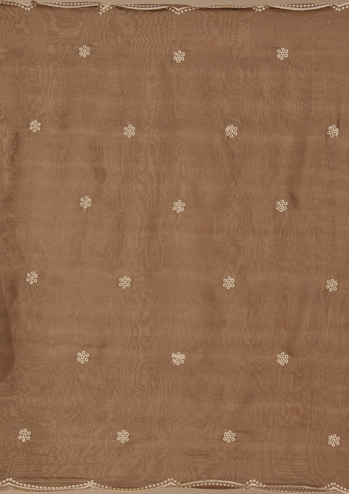 Beige Threadwork Chanderi Readymade Salwar Suit