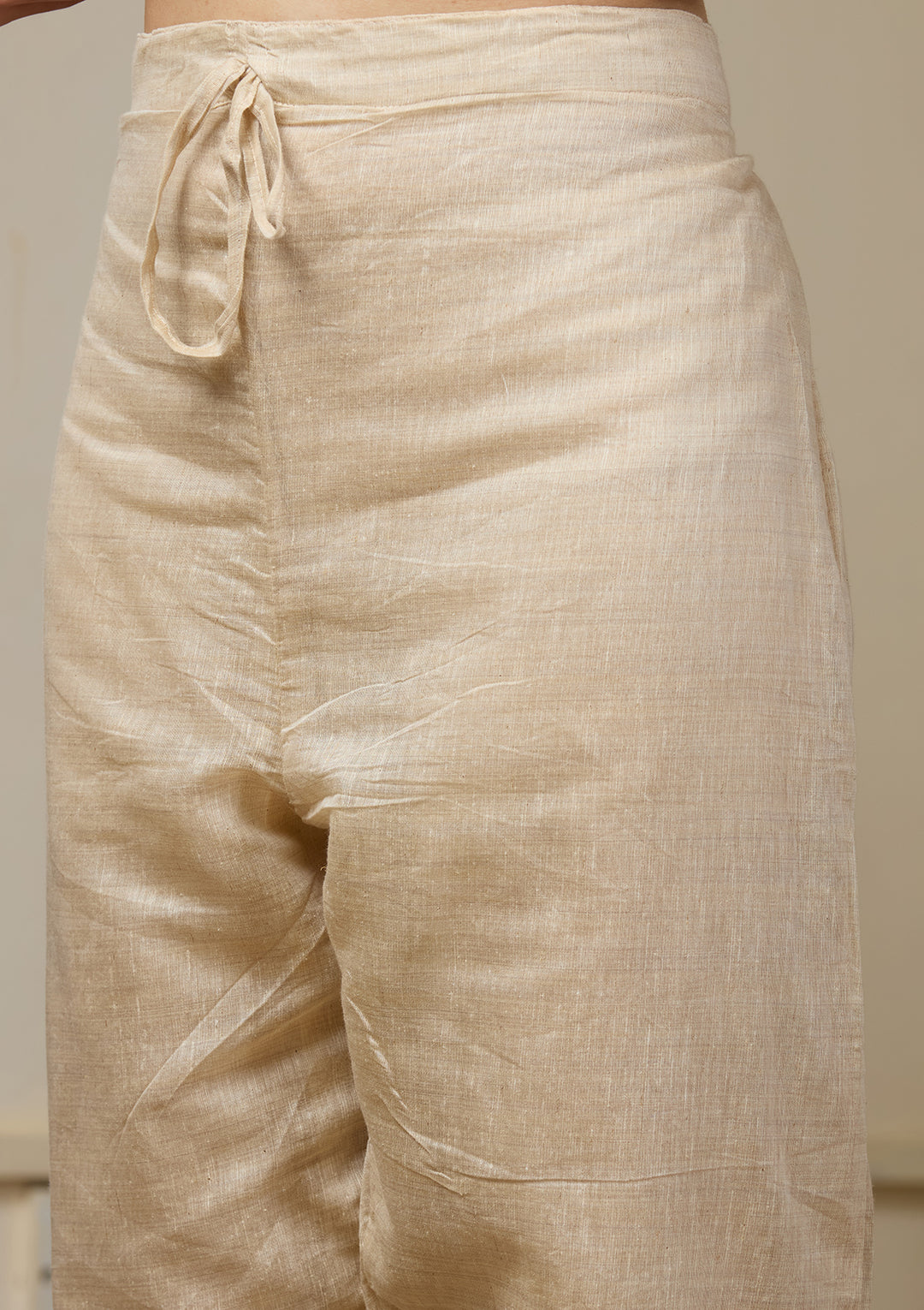 Beige Threadwork Chanderi Readymade Salwar Suit