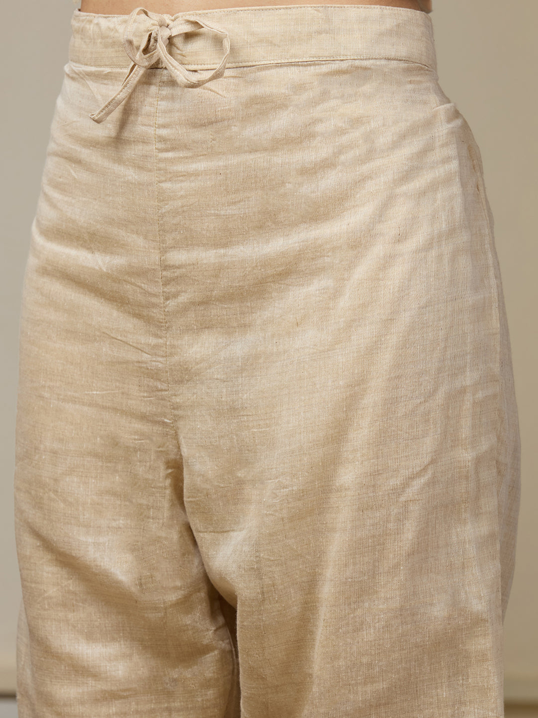 Beige Threadwork Chanderi Readymade Salwar Suit