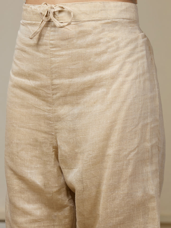 Beige Threadwork Chanderi Readymade Salwar Suit