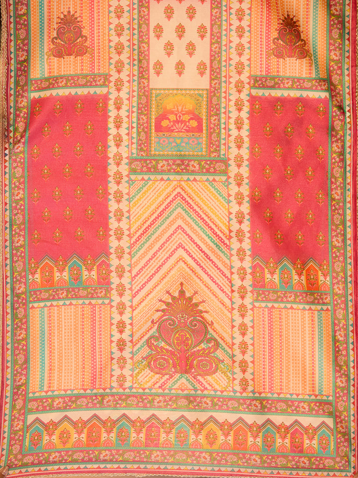 Beige Mirrorwork Tissue Readymade Salwar Suit