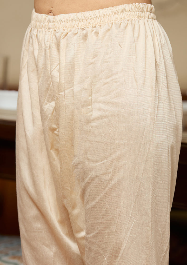 Beige Zariwork (Gold) Tissue Readymade Salwar Suit