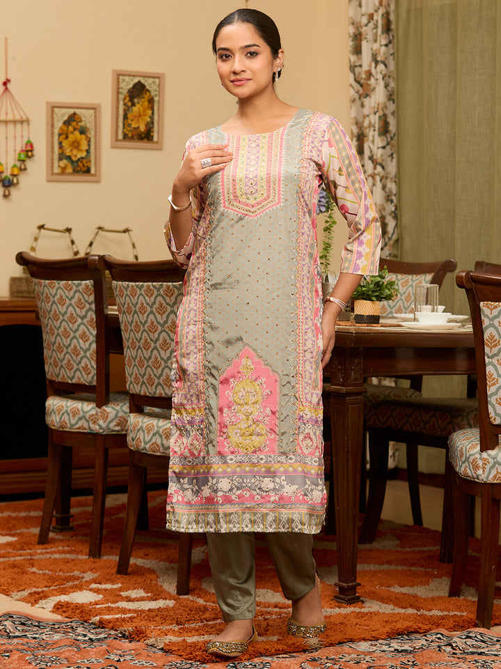 Pista Green Stonework Tissue Readymade Salwar Suit