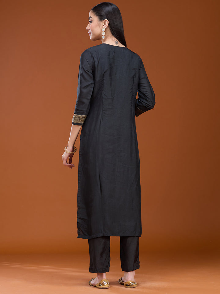 Black Sequins Dola Silk Readymade Salwar Suit