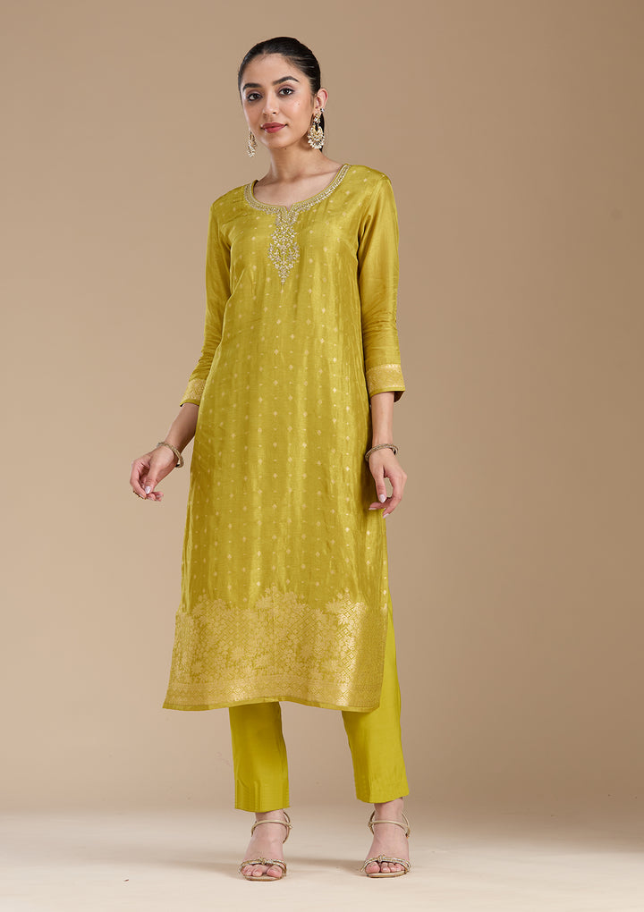 Mehandi Green Cording Banarasi Readymade Salwar Suit