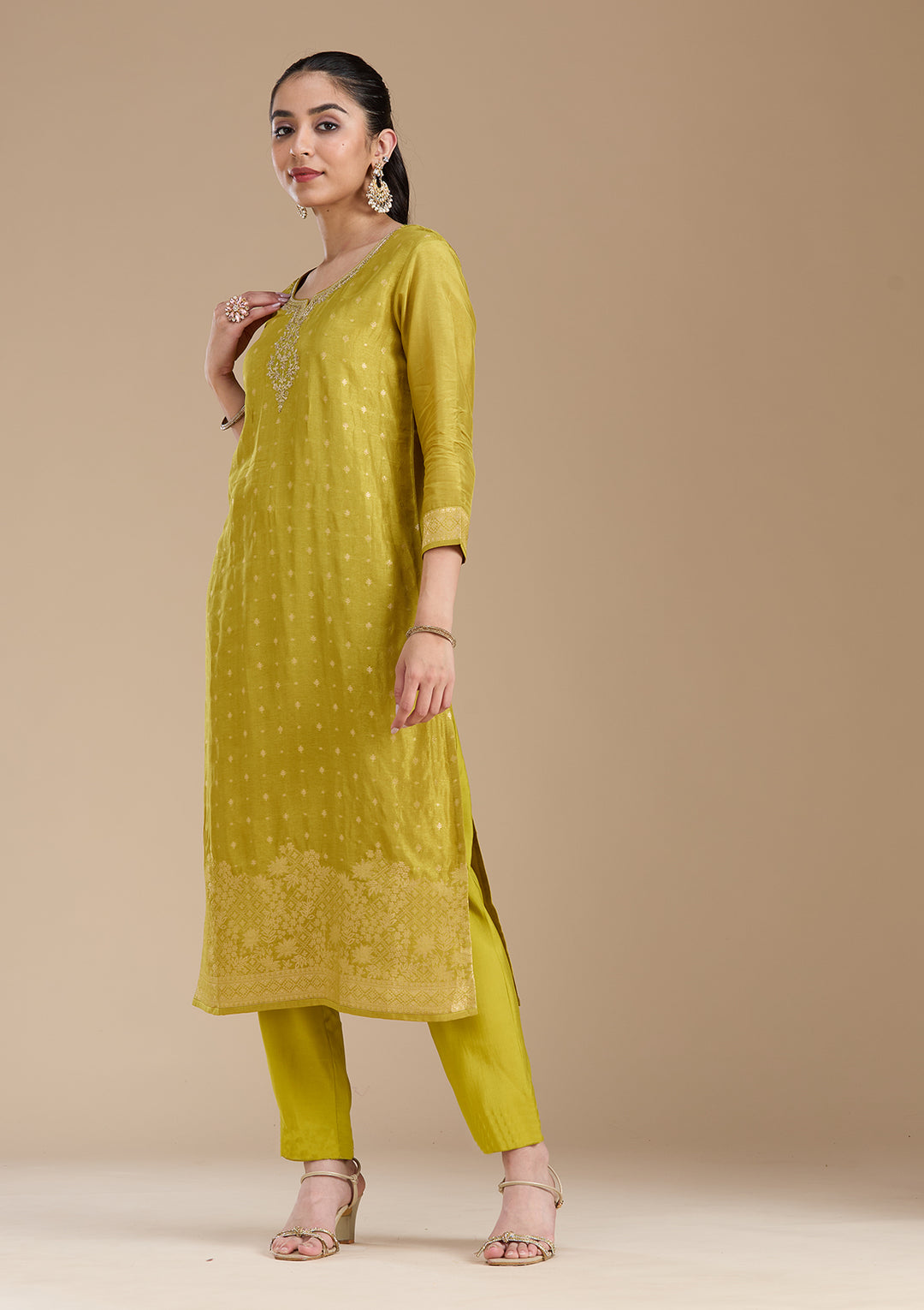 Mehandi Green Cording Banarasi Readymade Salwar Suit