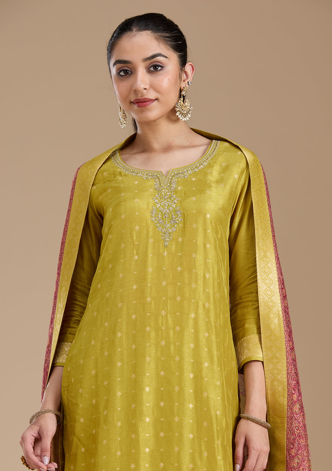 Mehandi Green Cording Banarasi Readymade Salwar Suit