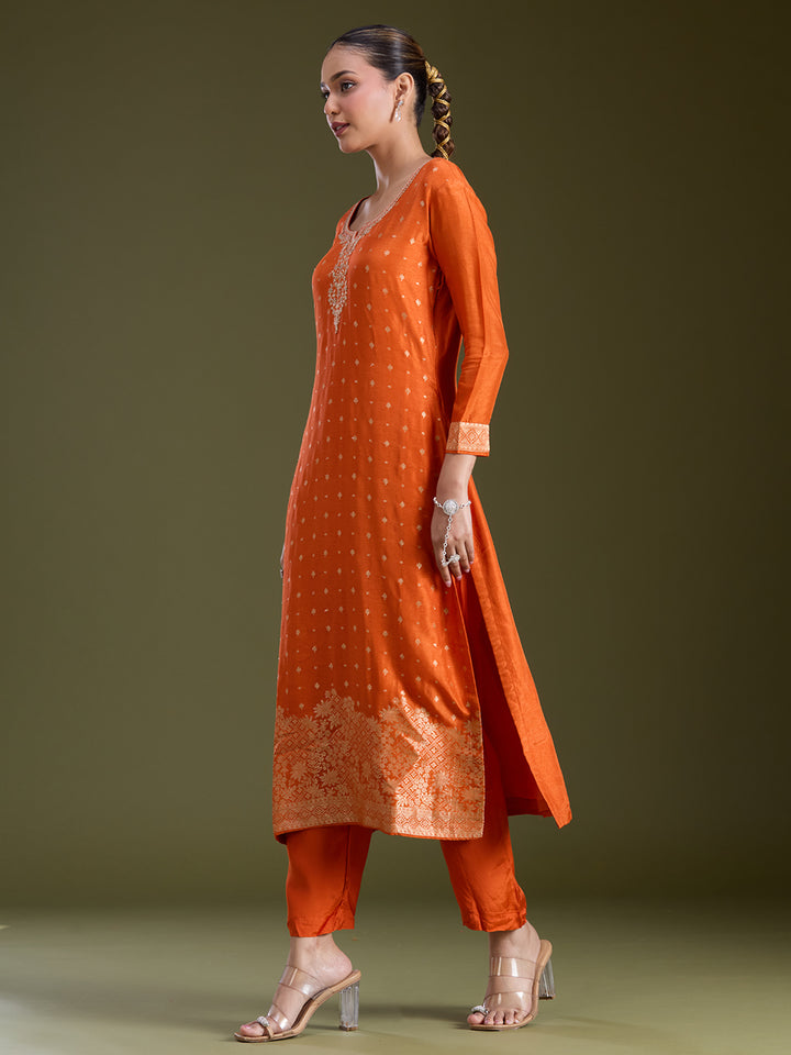 Orange Sequins Dola Silk Readymade Salwar Suit