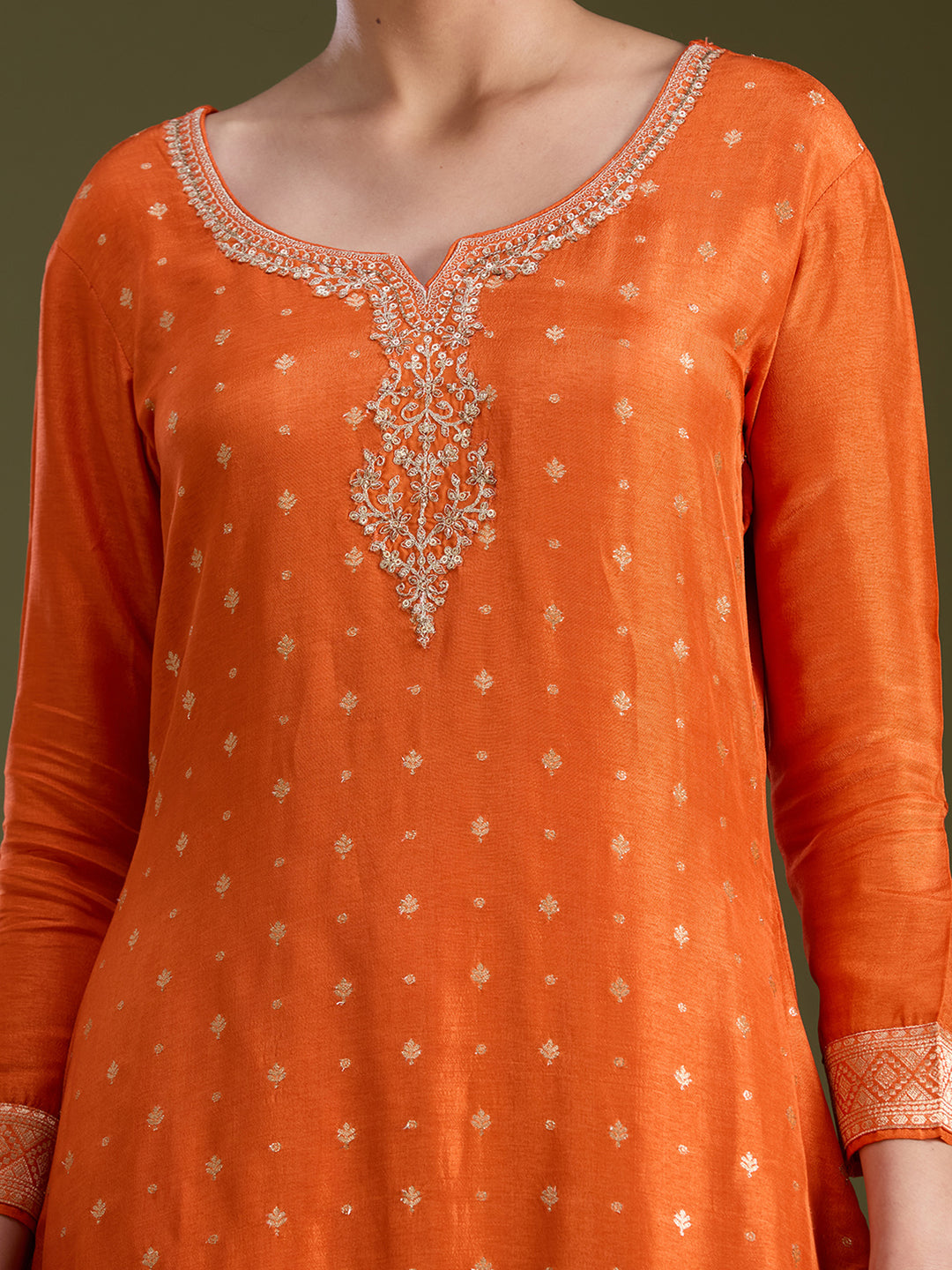 Orange Sequins Dola Silk Readymade Salwar Suit