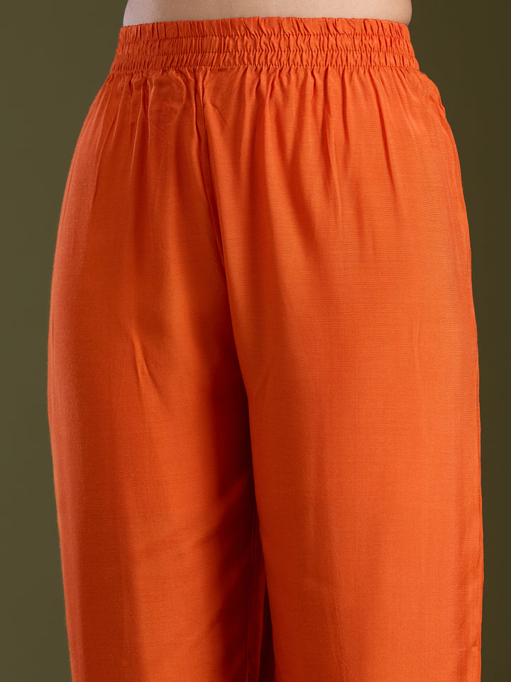 Orange Sequins Dola Silk Readymade Salwar Suit