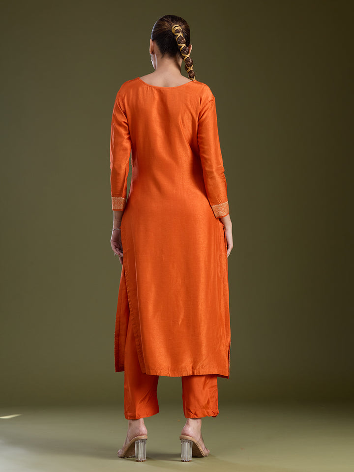 Orange Sequins Dola Silk Readymade Salwar Suit