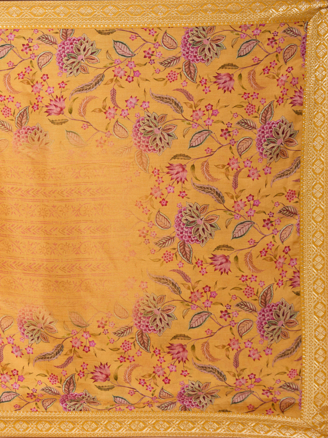 Mustard Yellow Threadwork Soft Raw Silk Readymade Salwar Suit