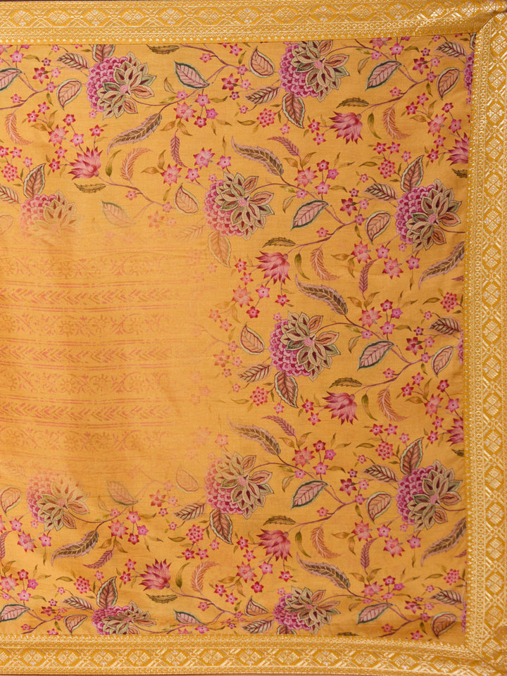 Mustard Yellow Threadwork Soft Raw Silk Readymade Salwar Suit