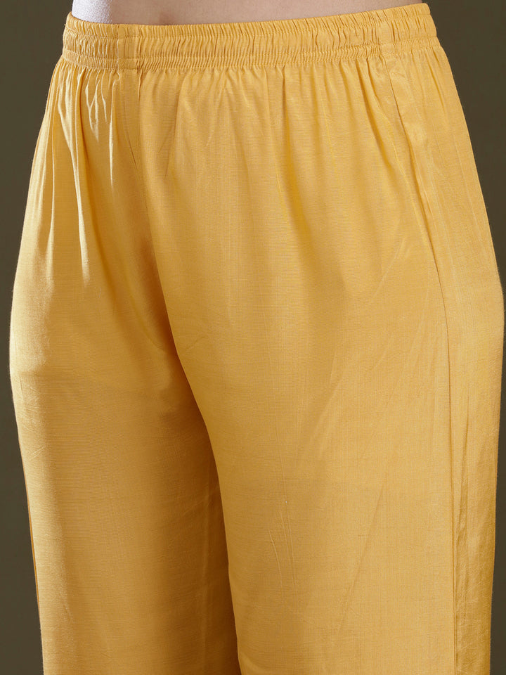Yellow Threadwork Soft Raw Silk Readymade Salwar Suit
