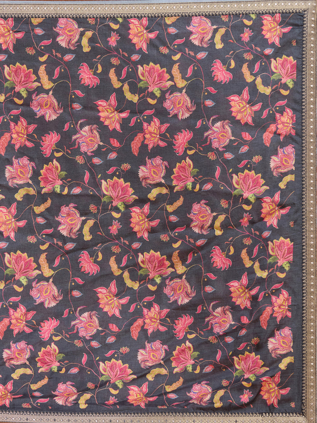 Dark Grey Stonework (Gold) Soft Raw Silk Readymade Salwar Suit