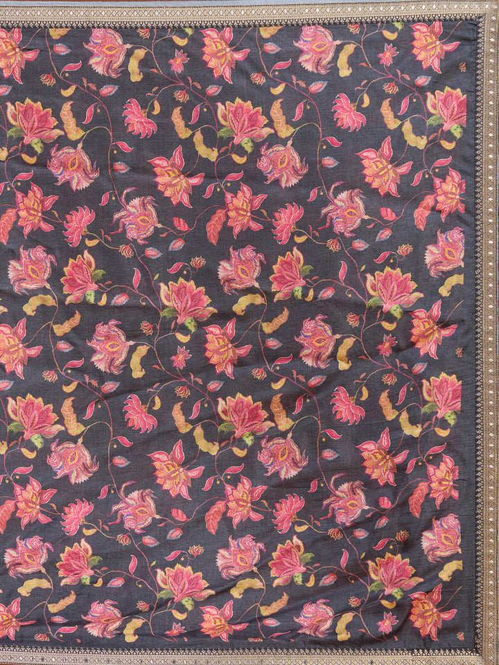 Dark Grey Stonework (Gold) Soft Raw Silk Readymade Salwar Suit