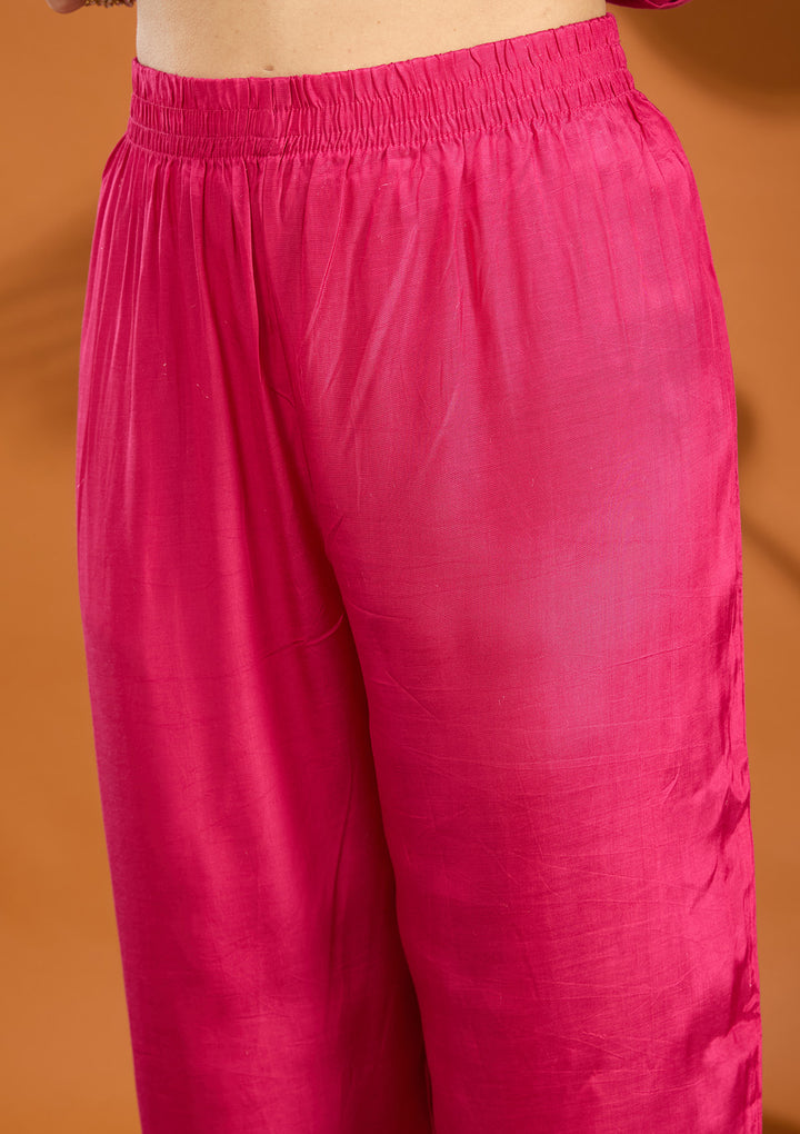 Magenta Pink Threadwork Soft Raw Silk Readymade Salwar Suit
