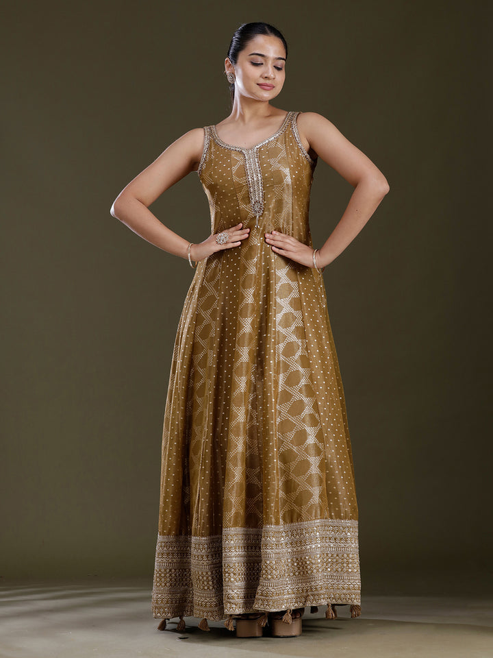 Gold Sequins Soft Raw Silk Readymade Salwar Suit