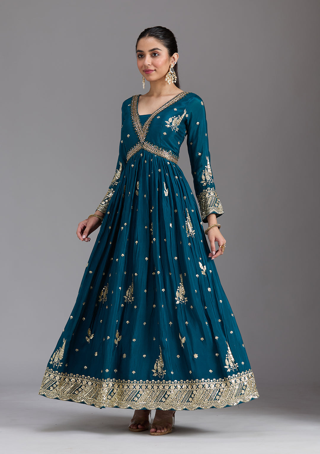 Navy Blue Cutdana Chinon Readymade Salwar Suit