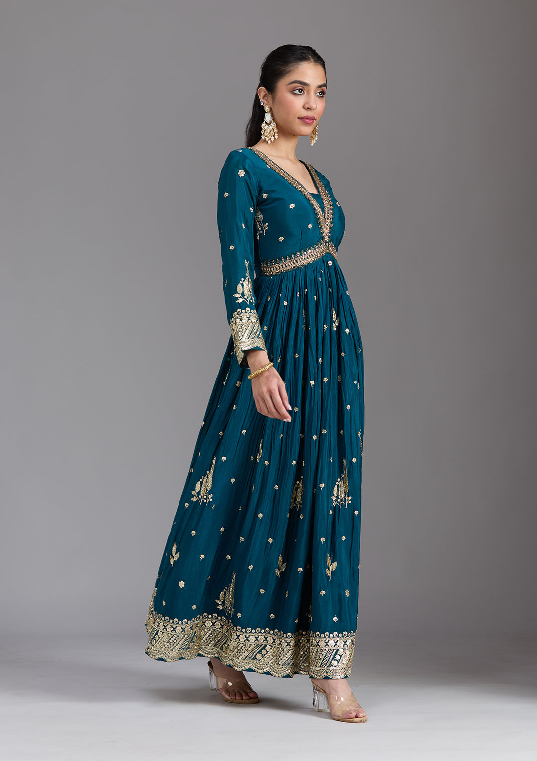 Navy Blue Cutdana Chinon Readymade Salwar Suit