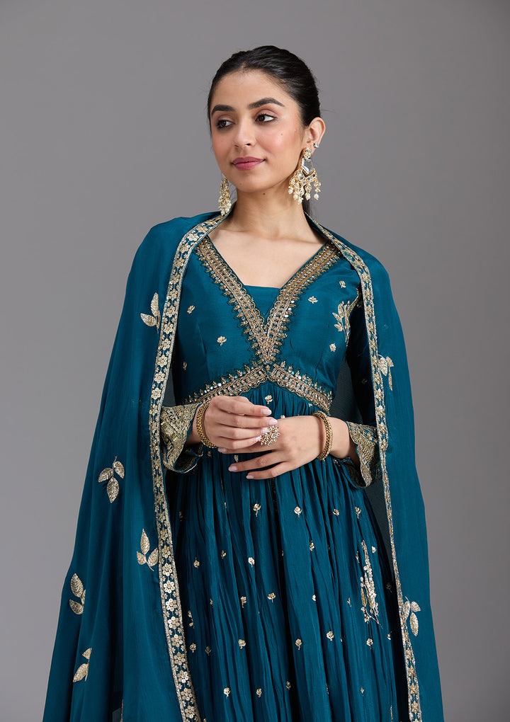 Navy Blue Cutdana Chinon Readymade Salwar Suit