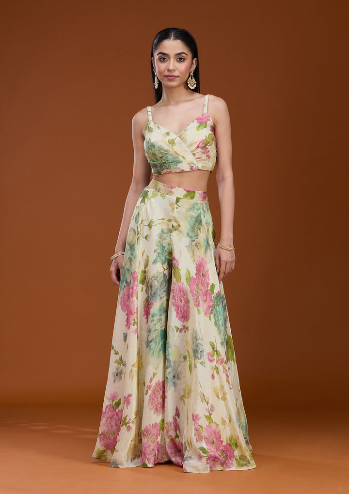 Off White Printed Crepe Readymade Salwar Suit