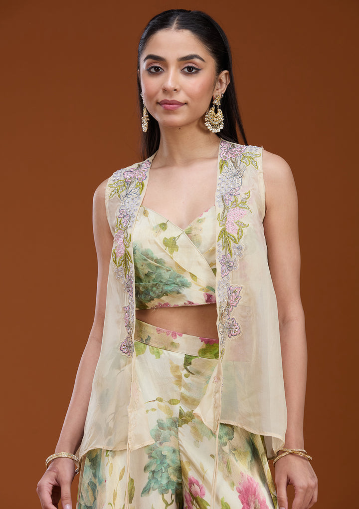 Off White Printed Crepe Readymade Salwar Suit