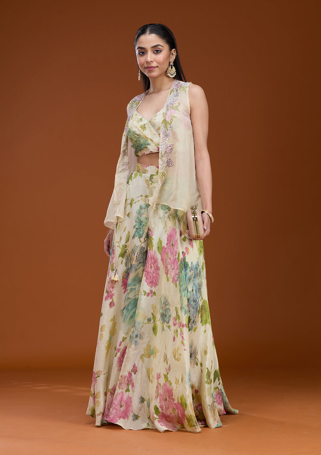 Off White Printed Crepe Readymade Salwar Suit