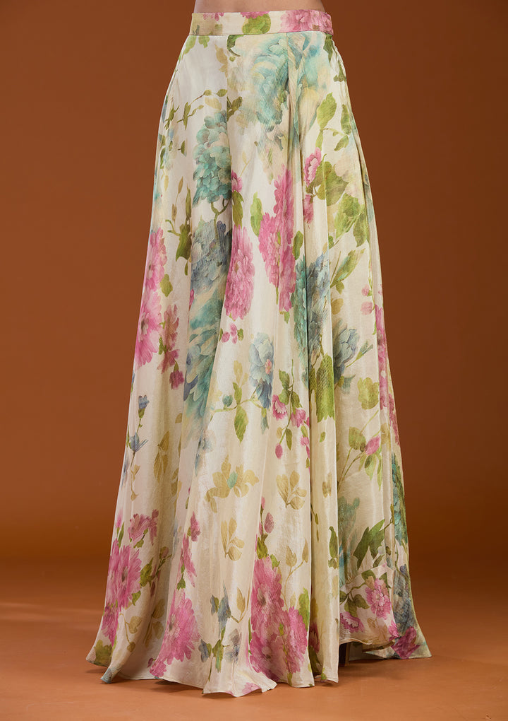 Off White Printed Crepe Readymade Salwar Suit