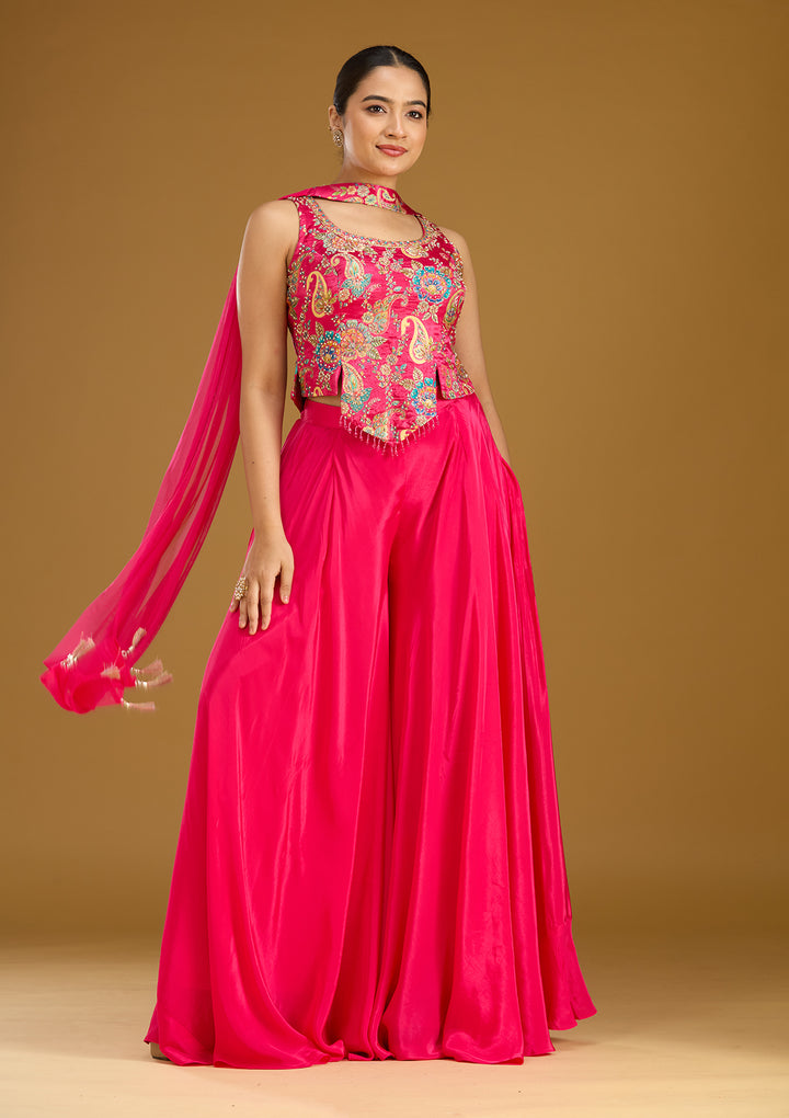 Rani Pink Zariwork (Gold) Chinon Readymade Salwar Suit