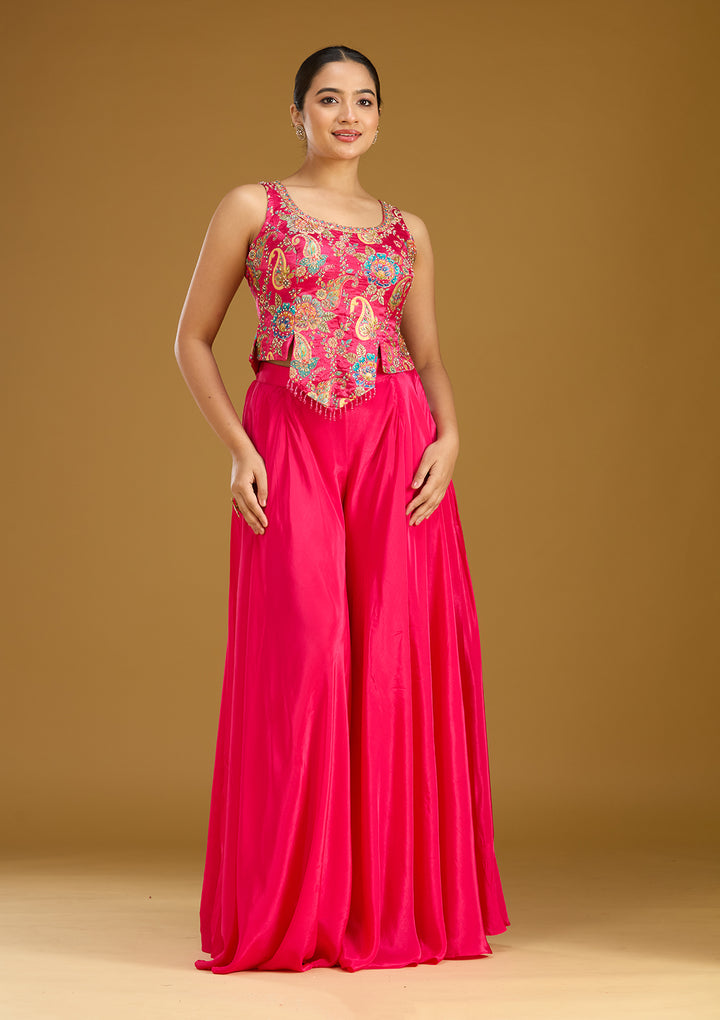 Rani Pink Zariwork (Gold) Chinon Readymade Salwar Suit