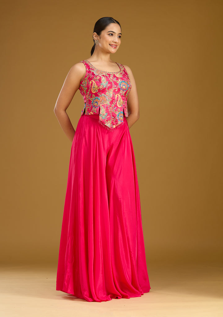 Rani Pink Zariwork (Gold) Chinon Readymade Salwar Suit